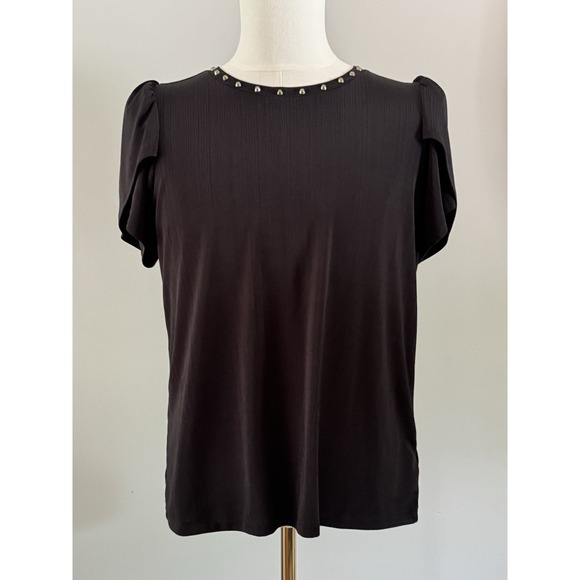 Michael Kors Tops - Michael Kors Black Gold Studded Strech Short Sleeve Shirt Size Large